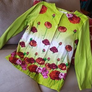 Lime green beaded and sequin cotton cardigan
